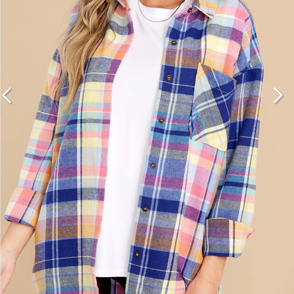 Blue multicolored print flannel top. - Picture 2 of 5